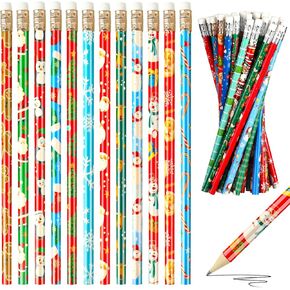 60 Pcs Christmas Pencils for Kids with Erasers Xmas Wood Pencils Santa Snowman Snowflake Candy Cane Stationery Pencils Christmas Tree Holiday HB Pencils for Christmas Winter School Party Favor