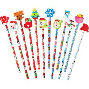 Christmas Pencils with Giant Eraser Assortment Christmas Themed Pencil Wooden Pencils for Christmas Party Supplies Xmas Stocking Stuffers, 12 Style (36)