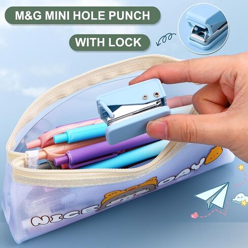 M&G Single Hole Punch, 1 Hole Puncher Single Small Hole Punch Mini Cute One Punch with Locking Ring for Crafts Scrapbooking Binder Home Office Supplies Paper, Blue in Saudi Arabia