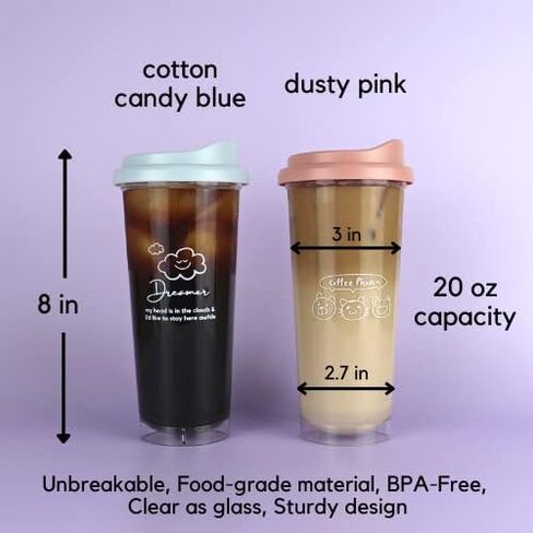 2-PACK of 20oz Plastic Coffee Cup with Lid, BPA-free Ice Coffee Cup, Reusable Cup Set for Iced Coffee in Saudi Arabia