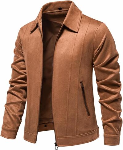Classic Faux Suede Leather Jacket Men Turn Down Collar Lightweight Suede Men's Jackets in Saudi Arabia