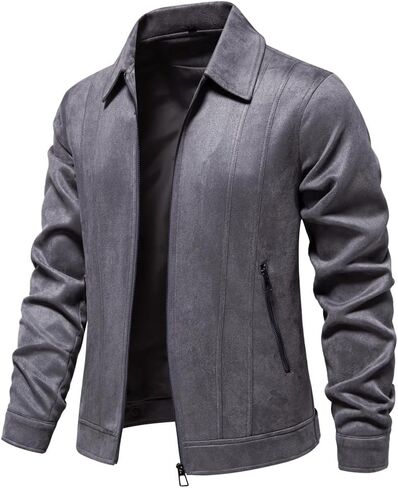 Classic Faux Suede Leather Jacket Men Turn Down Collar Lightweight Suede Men's Jackets in Saudi Arabia