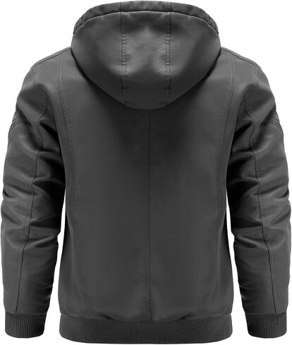 Leather Jackets for Men,Stand Collar Zip Up Motorcycle Biker Bomber Jacket With Removable Hood in Saudi Arabia