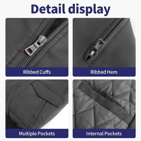 Leather Jackets for Men,Stand Collar Zip Up Motorcycle Biker Bomber Jacket With Removable Hood in Saudi Arabia