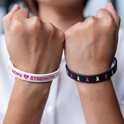 Lesnala 48 PCS Breast cancer awareness bracelet Pink ribbon silicone bracelet Breast cancer bracelets Hope faith strength courage inspiring rubber wristbands for Women Party Supplies Favors in Kuwait