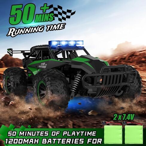 kolegend سيارة التحكم عن بعد 50 + دقيقة RC سيارات لعب 1:12 مقياس الوحش الشاحنات 20KM / H شاحنة الوحش التحكم عن بعد مع المصباح LED وهدايا بطارية قابلة للشحن للأولاد 8-12، أخضر in Saudi Arabia