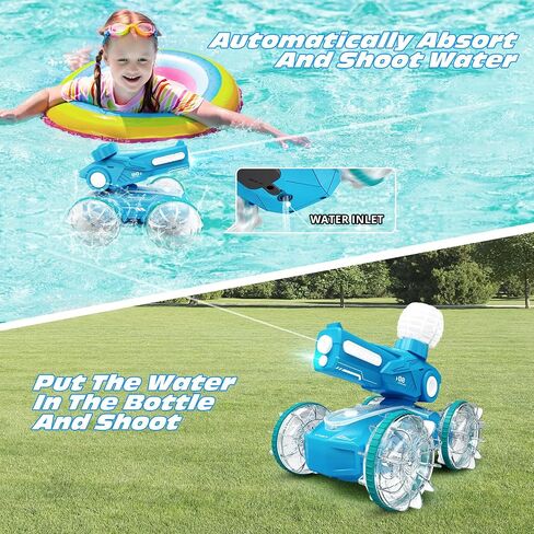 Tecnock Amphibious Remote Control Car Boat for Kids, 2.4GHz 4WD Water Squirt RC Stunt Car with LED Lights, 45-Minute Playtime, Pool Toy Gift for Boys and Girls Ages 6+ in Saudi Arabia