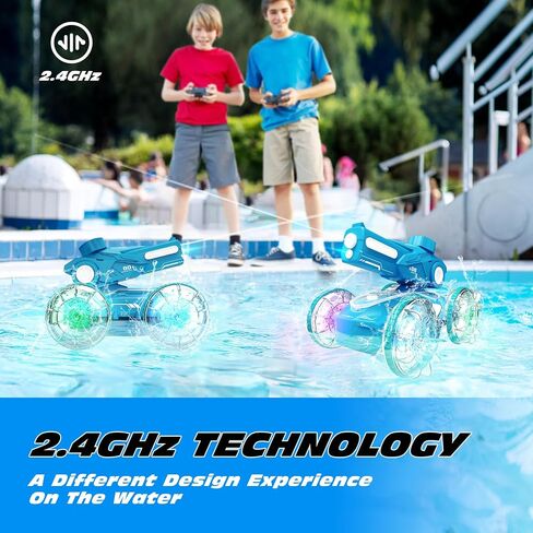 Tecnock Amphibious Remote Control Car Boat for Kids, 2.4GHz 4WD Water Squirt RC Stunt Car with LED Lights, 45-Minute Playtime, Pool Toy Gift for Boys and Girls Ages 6+ in Saudi Arabia