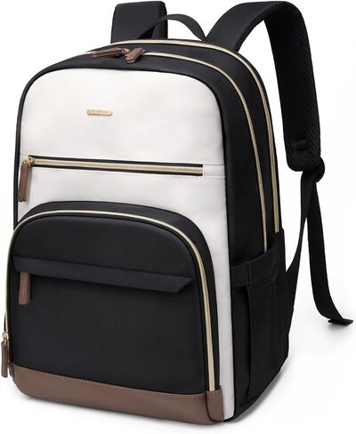 TENSTAR Large 22L Travel Laptop Backpack, College Backpack Airline Approved Business Work Bag Fit 16 Inch Laptops for Men Women,Backpack for Women,Large Computer Bag, Black with Beige in Saudi Arabia
