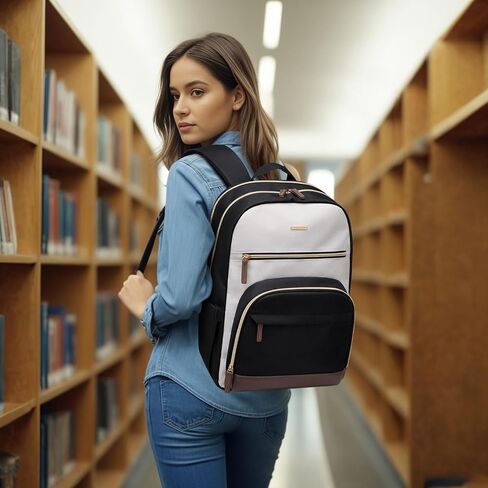 TENSTAR Large 22L Travel Laptop Backpack, College Backpack Airline Approved Business Work Bag Fit 16 Inch Laptops for Men Women,Backpack for Women,Large Computer Bag, Black with Beige in Saudi Arabia