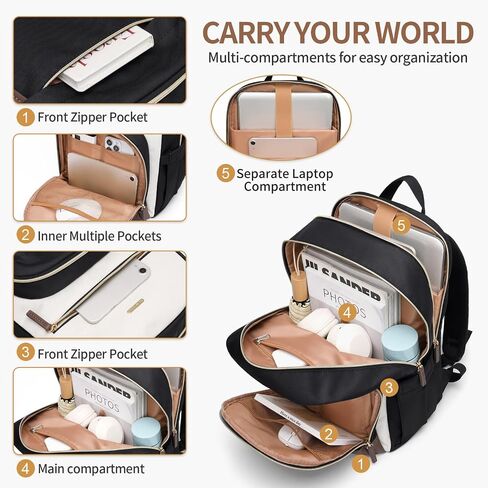 TENSTAR Large 22L Travel Laptop Backpack, College Backpack Airline Approved Business Work Bag Fit 16 Inch Laptops for Men Women,Backpack for Women,Large Computer Bag, Black with Beige in Saudi Arabia