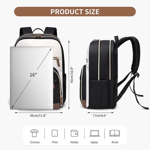 TENSTAR Large 22L Travel Laptop Backpack, College Backpack Airline Approved Business Work Bag Fit 16 Inch Laptops for Men Women,Backpack for Women,Large Computer Bag, Black with Beige in Saudi Arabia
