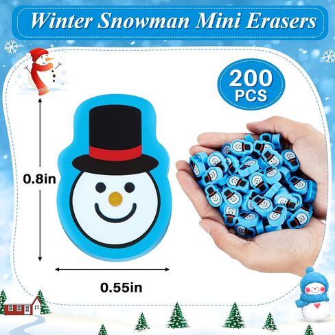 Syhood 200 Pcs Snowman Erasers Bulk Winter Mini Erasers for Kids Holiday Pencil Fun Erasers Stationery Party Favor Stocking Gift Filling Home School Classroom Reward Work Decoration in Saudi Arabia