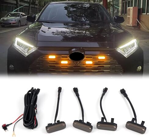 طيران عالي لسيارة Toyota RAV4 2019-2024 ملحقات السيارة الأمامية المركزية مصبغة إدراج أضواء LED ABS 4 قطعة عدسات مدخنة (غير مناسبة للبرايم والمغامرة) in Kuwait
