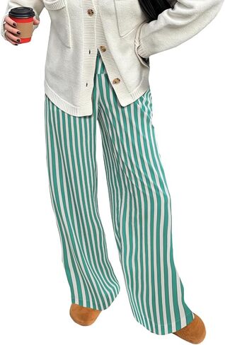 Aoulaydo Y2K Striped Drawstring Elastic High Waist Straight Wide Leg Lounge Pajama Pants Comfy Loose Pants with Pockets in Saudi Arabia