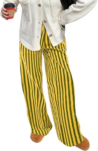 Aoulaydo Y2K Striped Drawstring Elastic High Waist Straight Wide Leg Lounge Pajama Pants Comfy Loose Pants with Pockets in Saudi Arabia