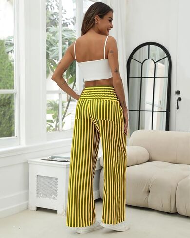 Aoulaydo Y2K Striped Drawstring Elastic High Waist Straight Wide Leg Lounge Pajama Pants Comfy Loose Pants with Pockets in Saudi Arabia