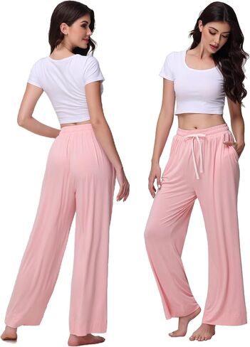 Veseacky المرأة مريحة تمتد الرباط واسعة الساق صالة السراويل عارضة منامة قيعان S-XXL in Saudi Arabia