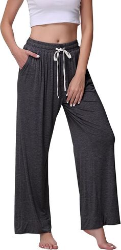 Veseacky المرأة مريحة تمتد الرباط واسعة الساق صالة السراويل عارضة منامة قيعان S-XXL in Saudi Arabia