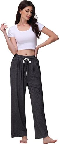 Veseacky المرأة مريحة تمتد الرباط واسعة الساق صالة السراويل عارضة منامة قيعان S-XXL in Saudi Arabia