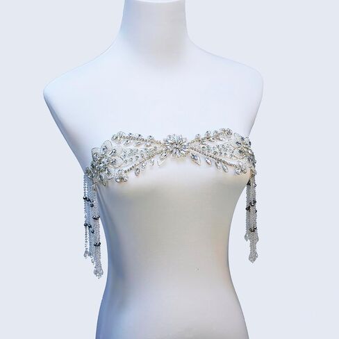 Handmade 3D Three-Dimensional Flowers Rhinestone Applique Sewing Crystal Rhinestone Tassel Sequins Patch Wedding Dress DIY Decorative Accessories in Saudi Arabia