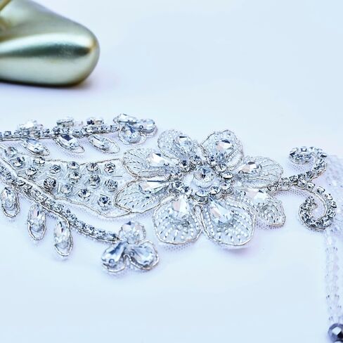 Handmade 3D Three-Dimensional Flowers Rhinestone Applique Sewing Crystal Rhinestone Tassel Sequins Patch Wedding Dress DIY Decorative Accessories in Saudi Arabia