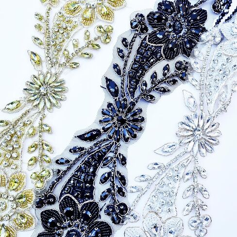 Handmade 3D Three-Dimensional Flowers Rhinestone Applique Sewing Crystal Rhinestone Tassel Sequins Patch Wedding Dress DIY Decorative Accessories in Saudi Arabia