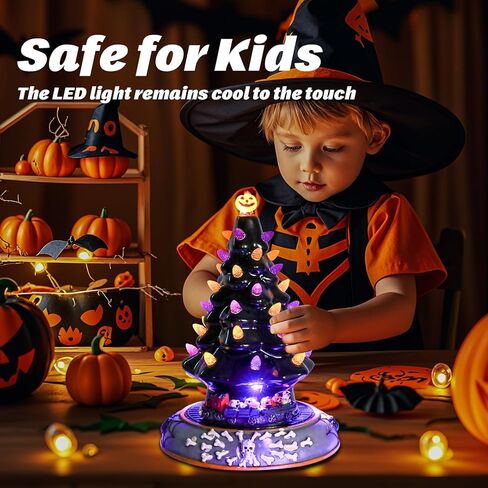 شجرة الهالوين السوداء مع قطار دوار وأضواء LED، تعمل بالبطارية - 7.2 × 7.2 × 10.2 بوصة لديكورات الهالوين in Kuwait