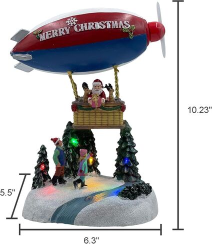 Christmas Village Houses Music Box, Christmas Tree Decor with LED Lights, Hot Air Balloon, 8 Christmas Music, Resin Christmas Decorations Indoor for Tabletop Home Kids in Saudi Arabia