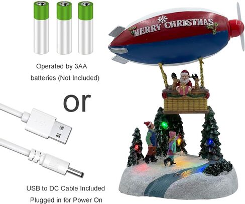 Christmas Village Houses Music Box, Christmas Tree Decor with LED Lights, Hot Air Balloon, 8 Christmas Music, Resin Christmas Decorations Indoor for Tabletop Home Kids in Saudi Arabia