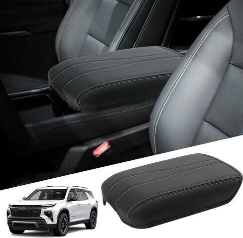 Center Console Armrest Cover Compatible with 2024-2025 Chevy Traverse Interior Accessories, Leather Middle Console Lid Pad Protector （Grey Lines） in Saudi Arabia