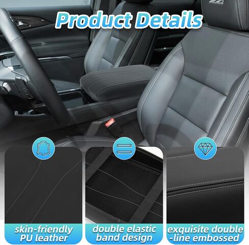 Center Console Armrest Cover Compatible with 2024-2025 Chevy Traverse Interior Accessories, Leather Middle Console Lid Pad Protector （Grey Lines） in Saudi Arabia