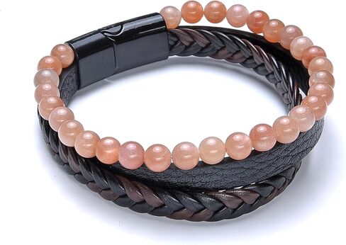 D'SIRE D'LIGHTFUL. D'AMOND. D'SIGNS. Pearlz Ocean Healing Gemstone Round Beads Beaded Leather Strand & Chain Bracelets for Men Women Unisex in Saudi Arabia