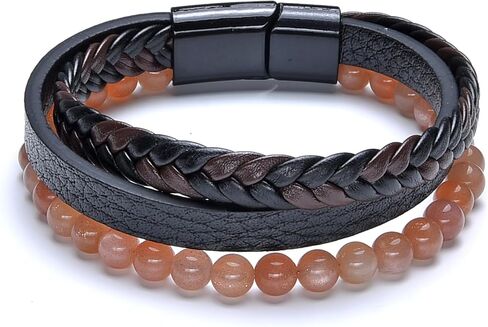 D'SIRE D'LIGHTFUL. D'AMOND. D'SIGNS. Pearlz Ocean Healing Gemstone Round Beads Beaded Leather Strand & Chain Bracelets for Men Women Unisex in Saudi Arabia