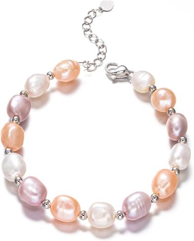 Pearl Bracelets for Women Freshwater Cultured Handpicked Pearls in AA+ Quality, Sterling Silver Baroque Bracelet with Adjustable Chain for Teen Girls in Saudi Arabia