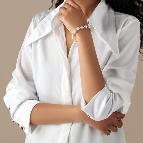 Pearl Bracelets for Women Freshwater Cultured Handpicked Pearls in AA+ Quality, Sterling Silver Baroque Bracelet with Adjustable Chain for Teen Girls in Saudi Arabia