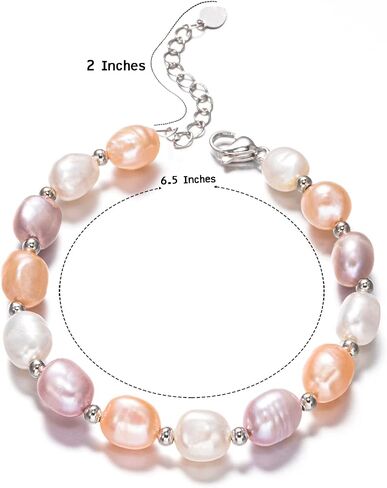 Pearl Bracelets for Women Freshwater Cultured Handpicked Pearls in AA+ Quality, Sterling Silver Baroque Bracelet with Adjustable Chain for Teen Girls in Saudi Arabia