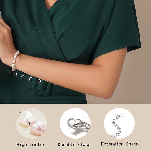 Pearl Bracelets for Women Freshwater Cultured Handpicked Pearls in AA+ Quality, Sterling Silver Baroque Bracelet with Adjustable Chain for Teen Girls in Saudi Arabia