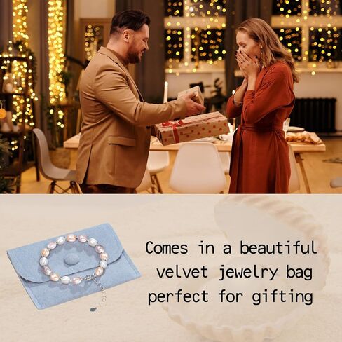 Pearl Bracelets for Women Freshwater Cultured Handpicked Pearls in AA+ Quality, Sterling Silver Baroque Bracelet with Adjustable Chain for Teen Girls in Saudi Arabia