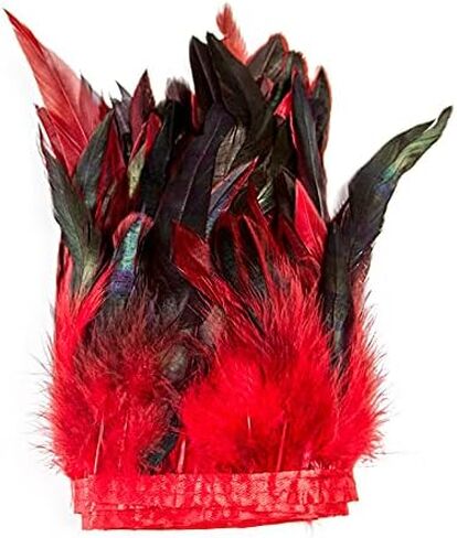 FEARAFTS Natural Rooster Feathers Trims 5-7 inch Feather Fringe Craft Sewing Costume Pack of 2 Yards (Red) in Saudi Arabia