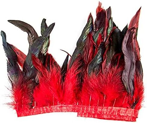 FEARAFTS Natural Rooster Feathers Trims 5-7 inch Feather Fringe Craft Sewing Costume Pack of 2 Yards (Red) in Saudi Arabia