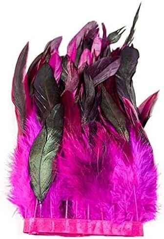 FEARAFTS Natural Rooster Feathers Trims 5-7 inch Feather Fringe Craft Sewing Costume Pack of 2 Yards (Red) in Saudi Arabia