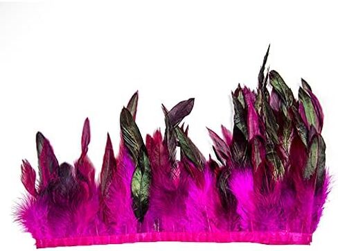 FEARAFTS Natural Rooster Feathers Trims 5-7 inch Feather Fringe Craft Sewing Costume Pack of 2 Yards (Red) in Saudi Arabia
