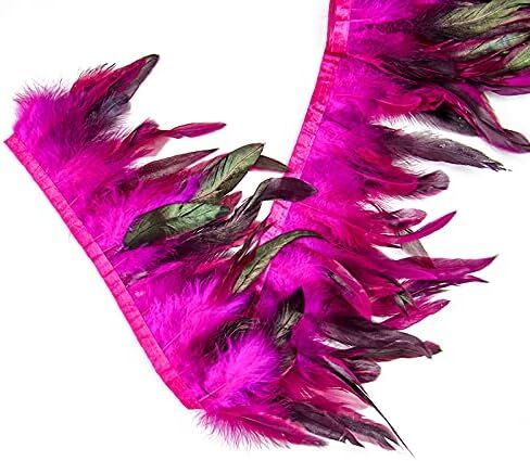 FEARAFTS Natural Rooster Feathers Trims 5-7 inch Feather Fringe Craft Sewing Costume Pack of 2 Yards (Red) in Saudi Arabia