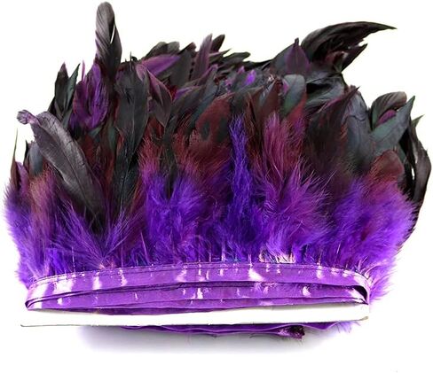 FEARAFTS Natural Rooster Feathers Trims 5-7 inch Feather Fringe Craft Sewing Costume Pack of 2 Yards (Red) in Saudi Arabia