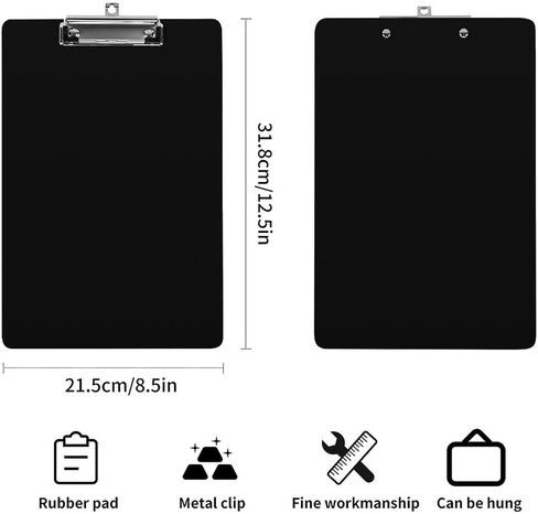 Custom Clipboard with Photo Logo Name Acrylic Clipboards Bulk Personalized Clip Boards 8.5x12.5 Inch Standard Letter Size A4 for Woman Man Teacher Office & School Supplies, Plain Black in Saudi Arabia