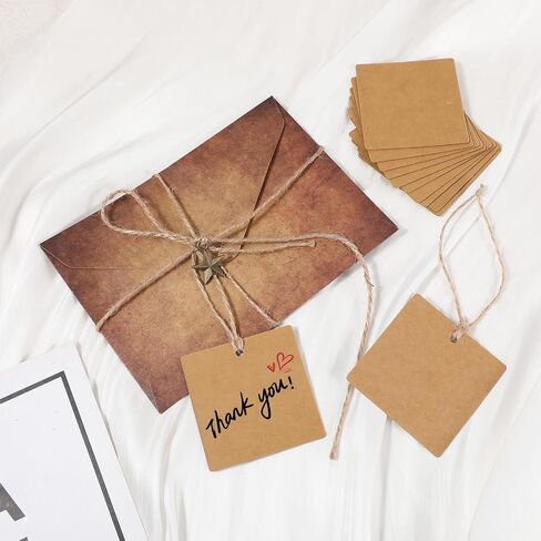 100Pcs Kraft Paper Gift Tags with String, Square Hang Tags-2.2'' Blank Present Tags with 66 Feet Natural Jute Twine for Gift Wrapping, Arts and Crafts, Wedding,Christmas Day in Saudi Arabia