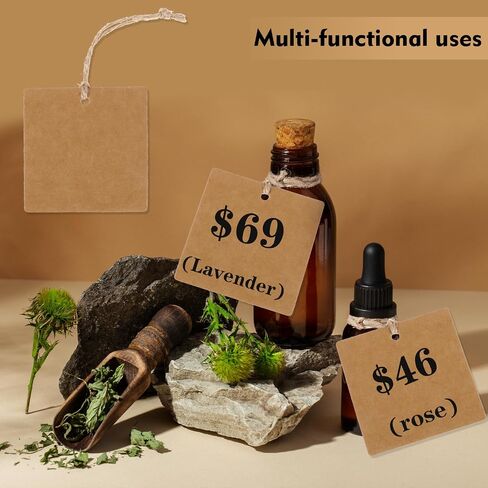 100Pcs Kraft Paper Gift Tags with String, Square Hang Tags-2.2'' Blank Present Tags with 66 Feet Natural Jute Twine for Gift Wrapping, Arts and Crafts, Wedding,Christmas Day in Saudi Arabia