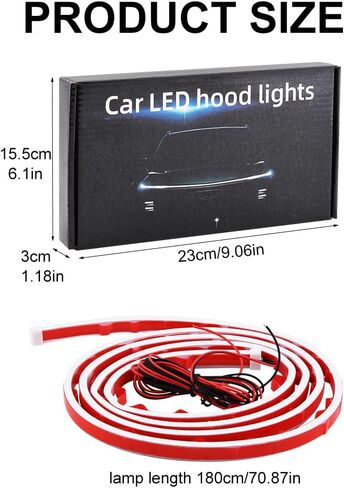 شريط إضاءة لغطاء السيارة بطول 1.8 متر، شريط LED ديناميكي لغطاء السيارة، شريط إضاءة للجري أثناء النهار، مقاوم للماء مع حماية من الصمامات، للسيارات وسيارات الدفع الرباعي والشاحنات (أحمر) in Kuwait
