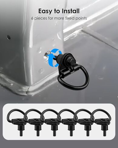 حلقات D متوافقة مع Ford Transit 150 250 350 2015-2023 ربط البضائع الخلفية لأسفل حلقة مرساة، 6 قطع خطافات Cargo D تحل محل BK21-V550A74-AD BK21V550A74AD in Kuwait